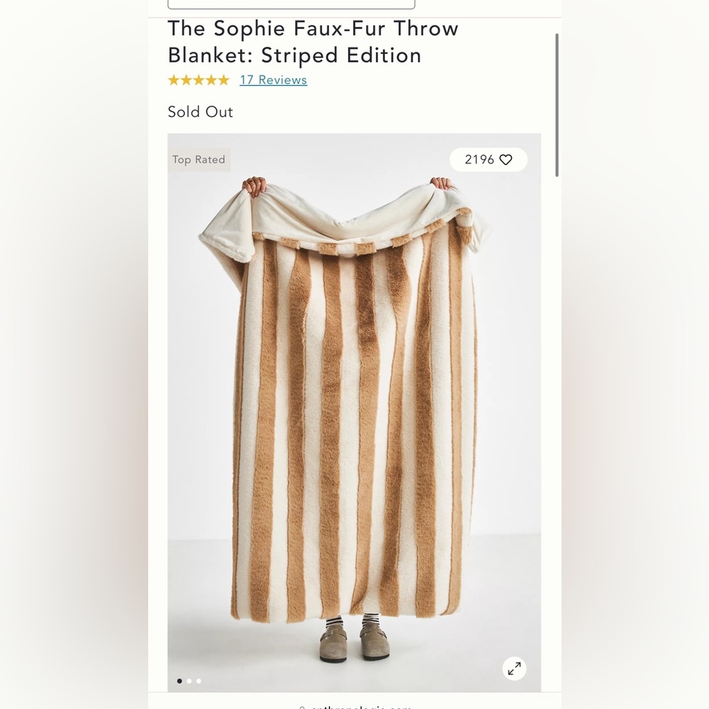 NEW Anthropologie Sophie Faux-Fur Throw Blanket: Striped Edition